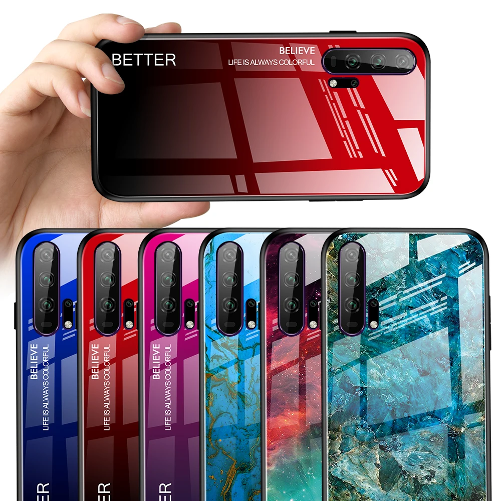 For Huawei Honor 20 Pro Case Luxury Marble Grain Gradient Hard Tempered Glass Protective Back Cover Case for huawei honor 10i 20