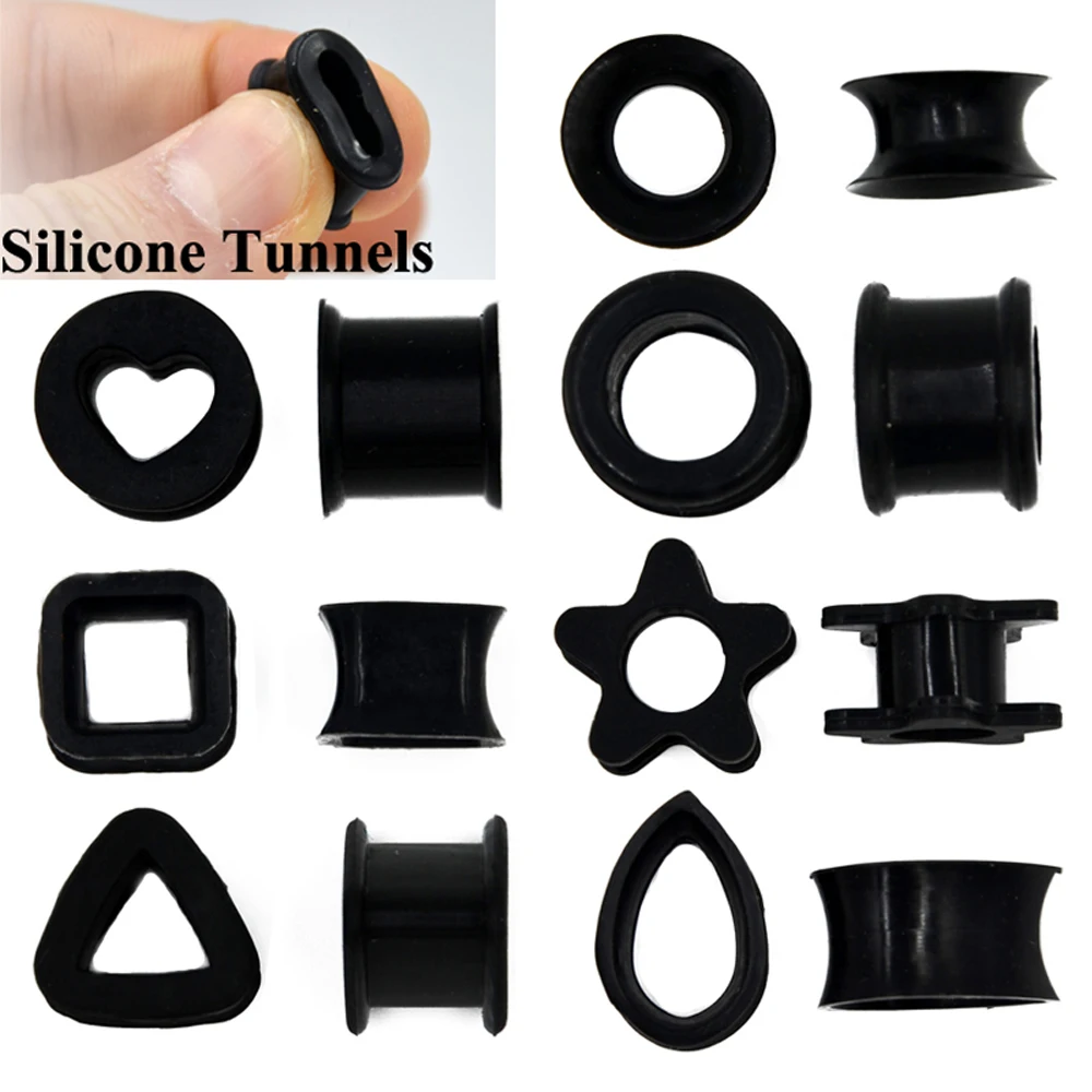 1 Pair Different Shape Silicone Double Flared Ear Plugs Flesh Tunnel Ear Gauge Expander Stretcher Earrings Ear Piercing Jewelry