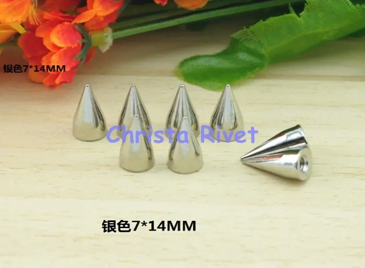 100pcs 7*14mm Silver Screwback Bullet Studs and Spikes Rivets DIY Leather Craft,Bag,Belts,Shoes,Clothes.Wholesale