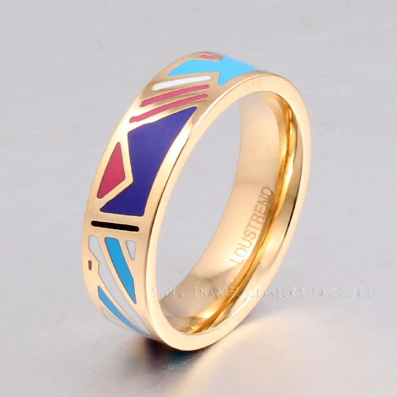 Female Rings TOP Quality Gilded Multi-Color Enamel Fashion Jewelry   6mm Width