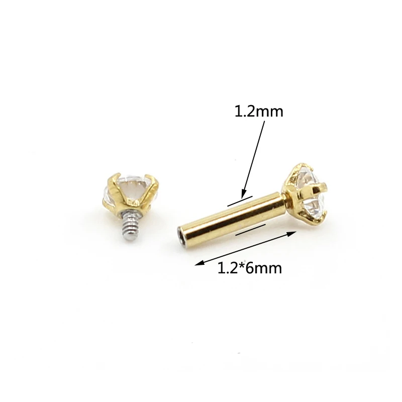 1Pc Double Round Zircon Tragus Earring 2-5mm Zircon Anodized Internally Threaded Prong Gem Monroe 16G Tragus Helix Ear Piercing