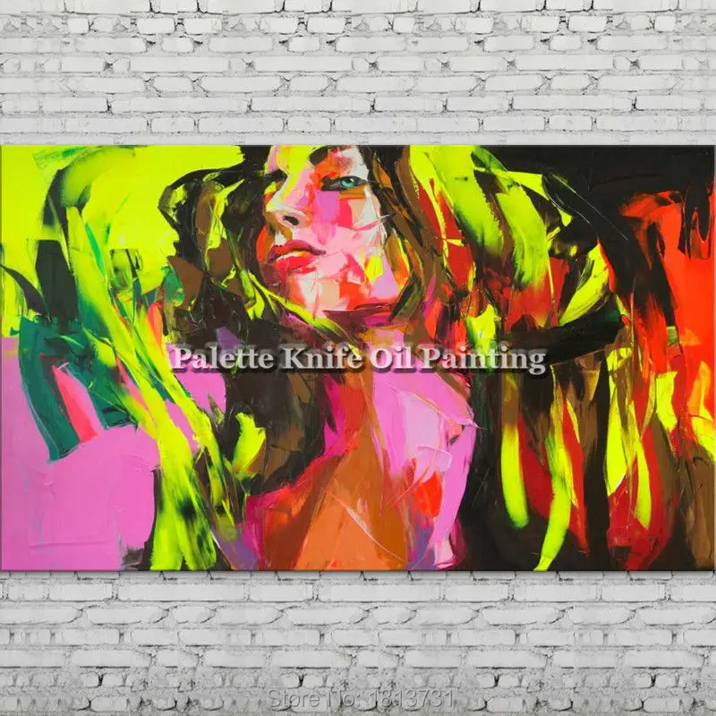 

Palette knife portrait Face Oil painting Character figure canva Hand painted Francoise Nielly wall Art picture for living room61