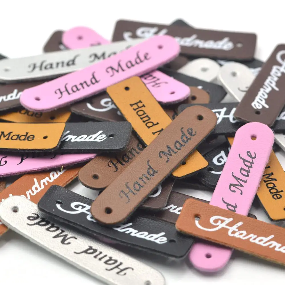 KALASO Wholesale 30pcs Handmade Labels Tags Clothes Garment PU Leather Hand Made Jeans Bags DIY Craft Sewing Supplies