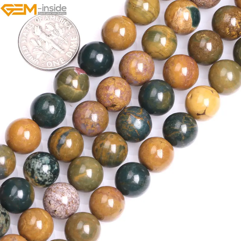 4mm-12mm Round Natural Yellow Ocean Jaspers Loose Beads for Jewelry Making Strand 15\