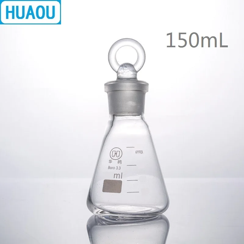 HUAOU 150mL Conical Flask Borosilicate 3.3 Glass with Ground in Glass Stopper Laboratory Chemistry Equipment