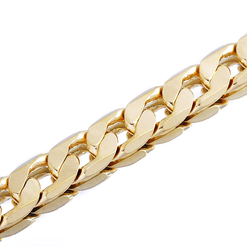 High quality 18 K YELLOW Solid GOLD GF FLAT RIM CURB CHAIN WOMEN MEN SOLID CHARM 23.6INCH NECKLACE 10MM