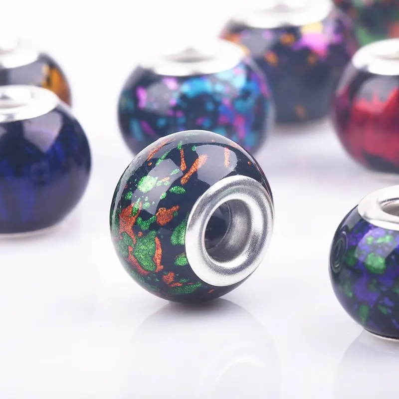 10Pcs/Lot Mixed Dark Color Big Hole Round Loose Glass Beads Charms fit European Pandora DIY Jewelry Bracelet Necklace Making
