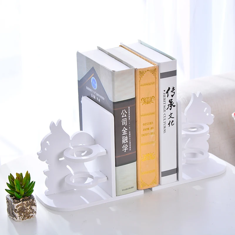 DIY 1 pair wooden bookends with pen holder kawaii bookshelf retractable bookstore shelves book office stationery supplies