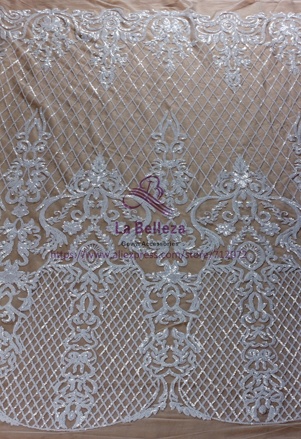 La Belleza White/red/gree/chamgane Sequins evening/wedding dress lace fabric 51\'\' width 1 yard