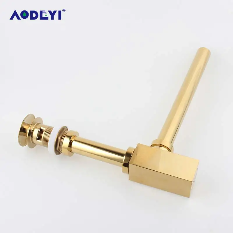 AODEYI Gold Brass Pop-Up Basin Waste Drain, Basin Mixer P-Trap Waste Pipe Into The Wall Drainage Brass Vessel Or Ceramic Sink