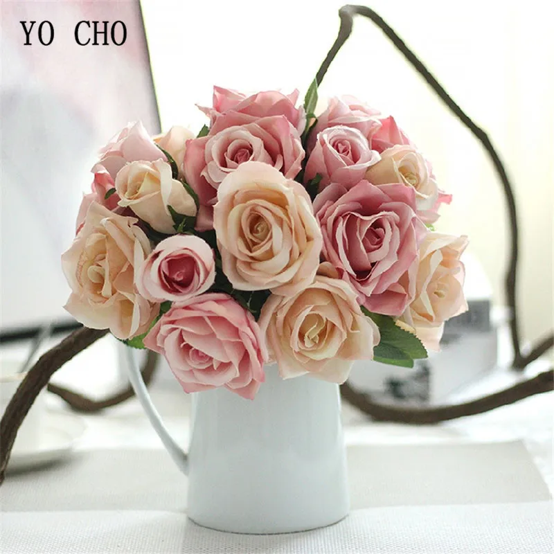 YO CHO Wedding Bouquet Polyester Roses Holder Wedding Flowers Bridal Bouquets Artificial Bridesmaids Accessories Wedding Bouquet