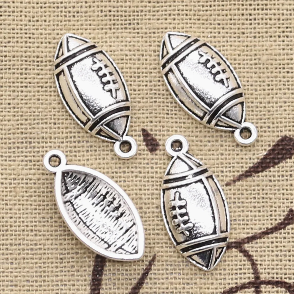 15pcs Charms Rugby Football 22x10mm Antique Silver Color Plated Pendants Making DIY Handmade Tibetan Finding Jewelry