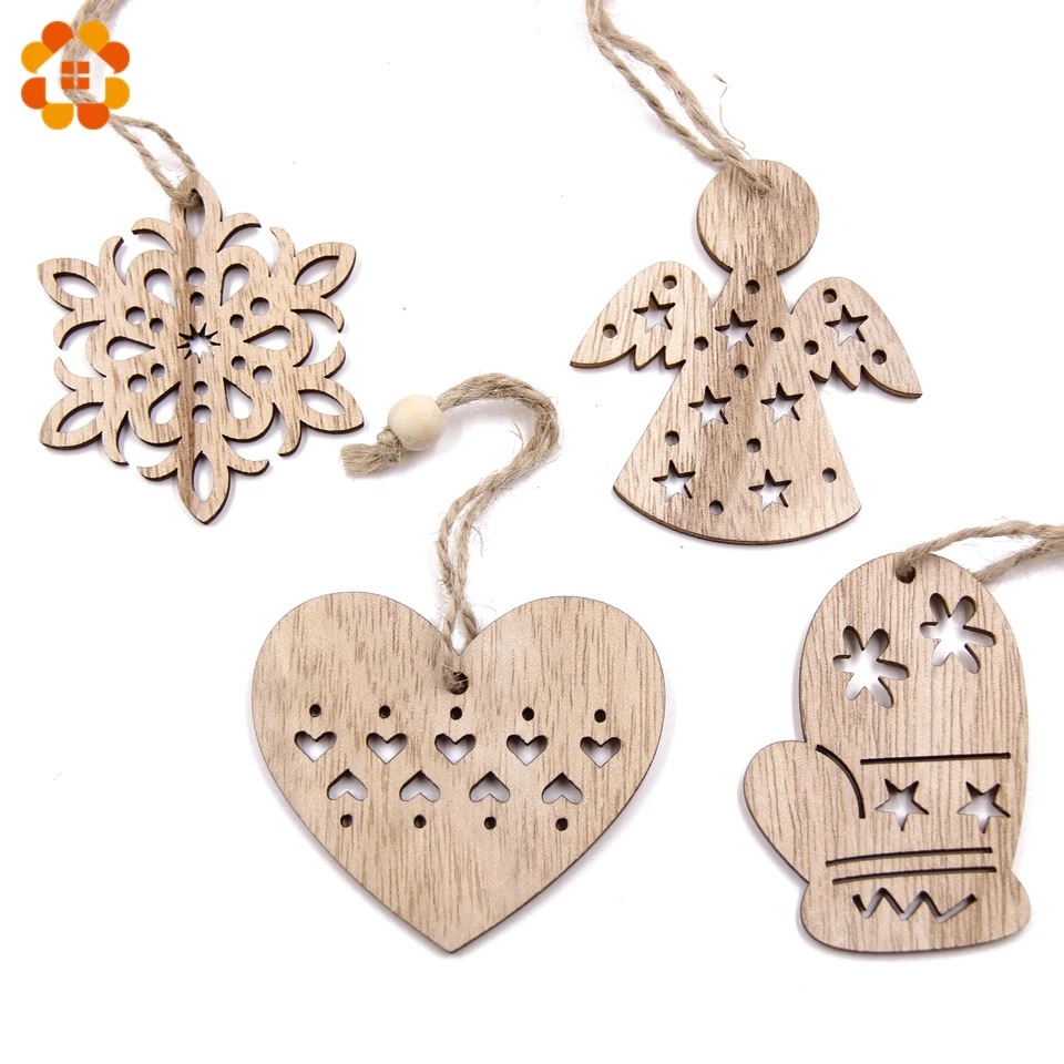 10PCS Lovely Vintage Christmas Wooden Pendant Ornaments DIY Wood Crafts Kids Gift Xmas Tree Ornament Christmas Party Decorations