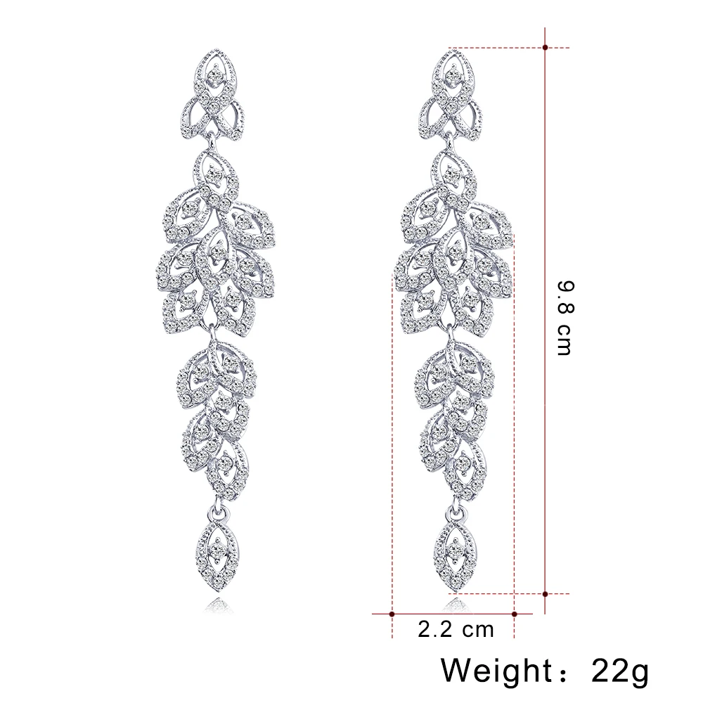 TREAZY Gold/Silver Color Crystal Long Earrings Elegant Hanging Leaves Bridal Drop Dangle Earrings for Women Prom Wedding Jewelry