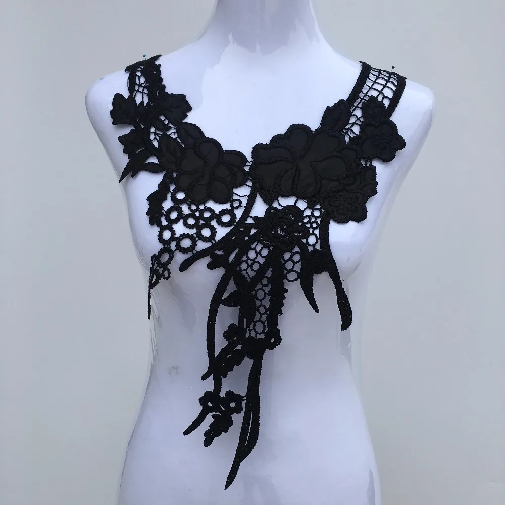 1pc Polyester Black Fabric Flower Lace Sewing Applique Lace Collar Neckline Collar Applique DIY Accessory