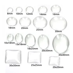 10~50Pcs/Lot Round Oval Square Flat Back Glass Cabochon 8 12 20 25mm Transparent Clear Crystal Cabochon Cameo Diy Jewelry Making