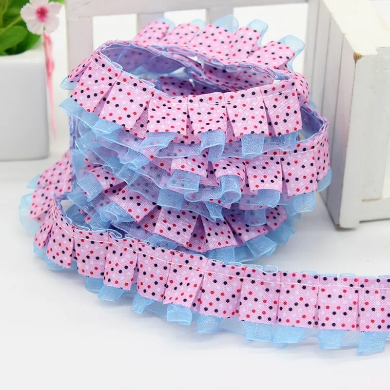 2.5cm Wide Dot Floral Pleated Snow Yarn Exquisite Lace Doll Dress DIY Clothing Accessories Home Textile Edge Handmade Decoration