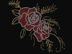 2 pz/lotto red rose hot fix motif strass ferro sul trasferimento del rhinestone disegni ferro strass toppe e stemmi per la camicia