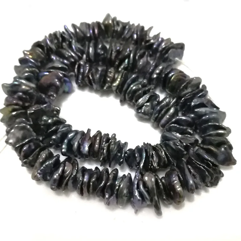 

16 inches 7-8mm Black Center Drilled Keshi Baroque Pearls Loose Strand