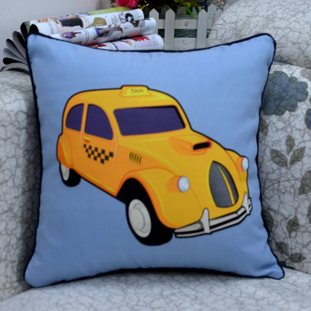 

18 * 18 " Modern Car Printed Microfiber Throw Pillow Case for Kids, Blue
