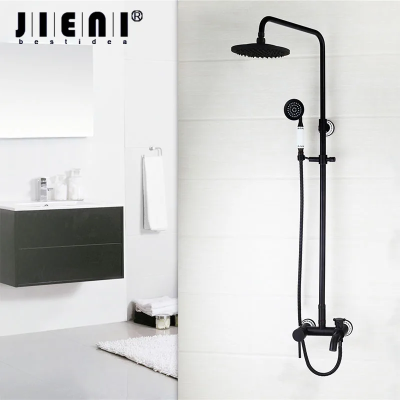 

JIENI Black ORB Finish Bathroom Shower Set Solid Brass Rainfall Shower Head Bath Shower Mixer with Hand Shower Faucets