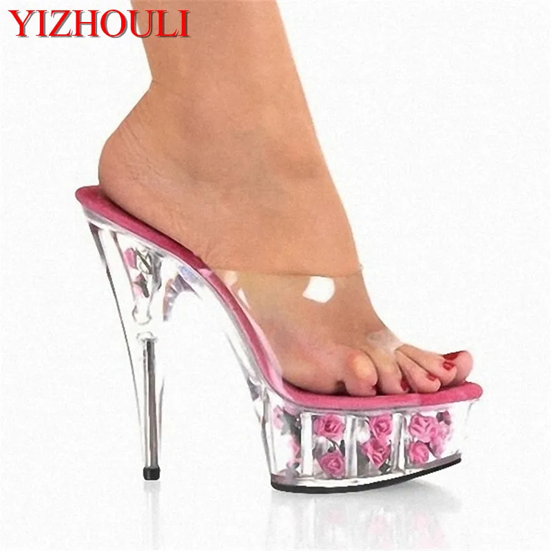 

Romantic Crystal Rose The Bride Wedding Shoes Performance Shoes 15 High-Heeled Shoes 6 Inch Party Special Stripper Shoes