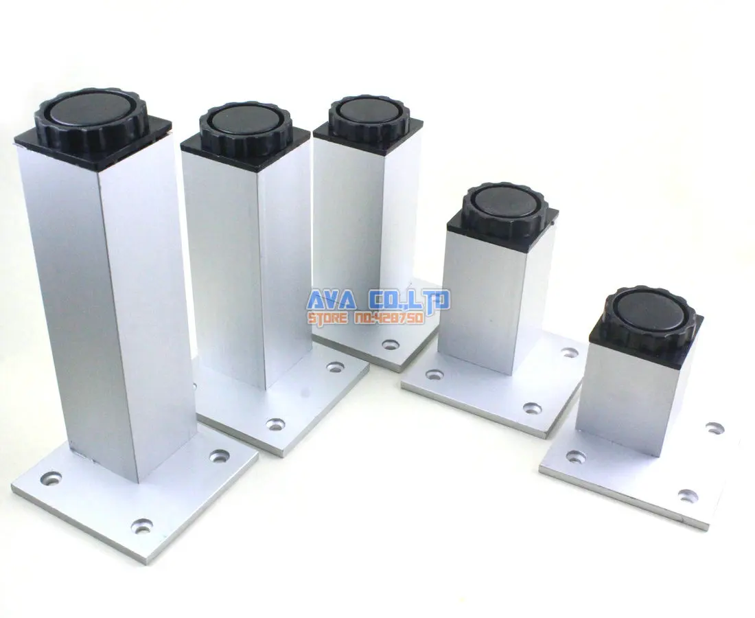 

4 Pieces 250mm Adjustable Aluminum Square Furniture Cabinet Leg Cupboard Table Feet