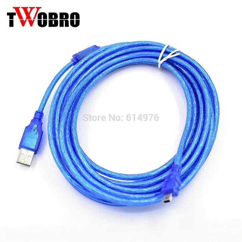 cy  10FT 16FT 33FT High quality shielded USB 2.0 to Mini 5 pin M/M data Cable Blue A Male To 5P B Male For mp3 mp4 GPS Car