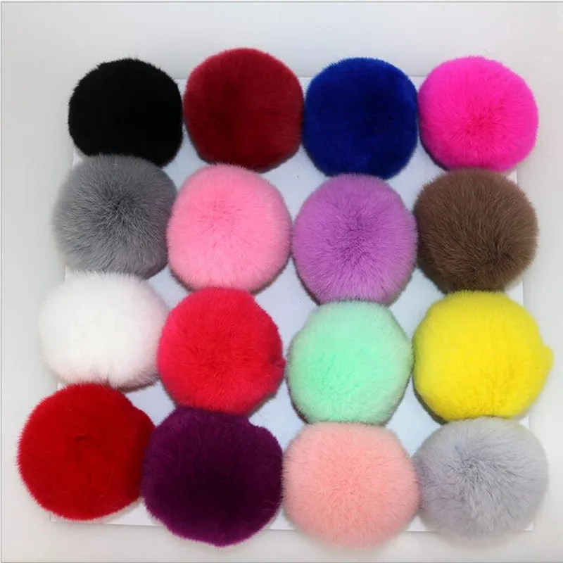 7cm Fluffy Rabbit Fur Pom Pom Ball Keychain Women Trinket Bag Phone Key Chain Ring Car Key Holder floating Charm DIY Accessories