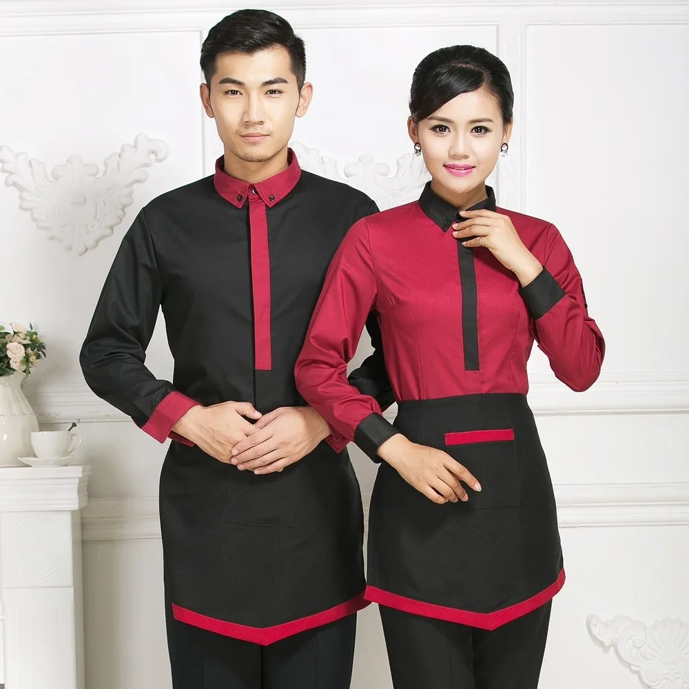 

Hotel Workwear Female Waitress Long Sleeve Uniform Jacket Chinese Restaurant Tea House Cafe Waiter Single Top Overalls H2364