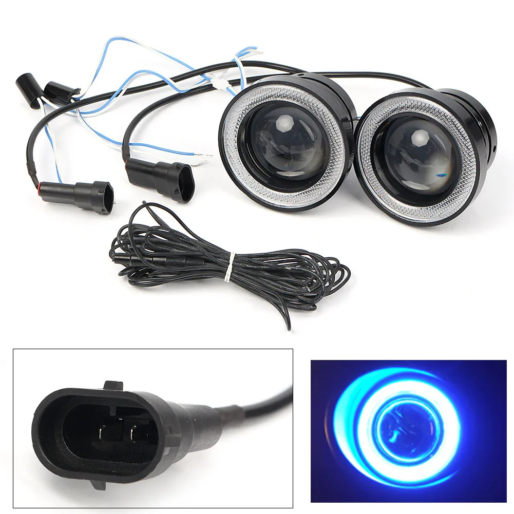 Auto Car 2.5'' Fog Light LED Projector Blue Angle Eye Halo Ring Driving Bulb 2PCS New