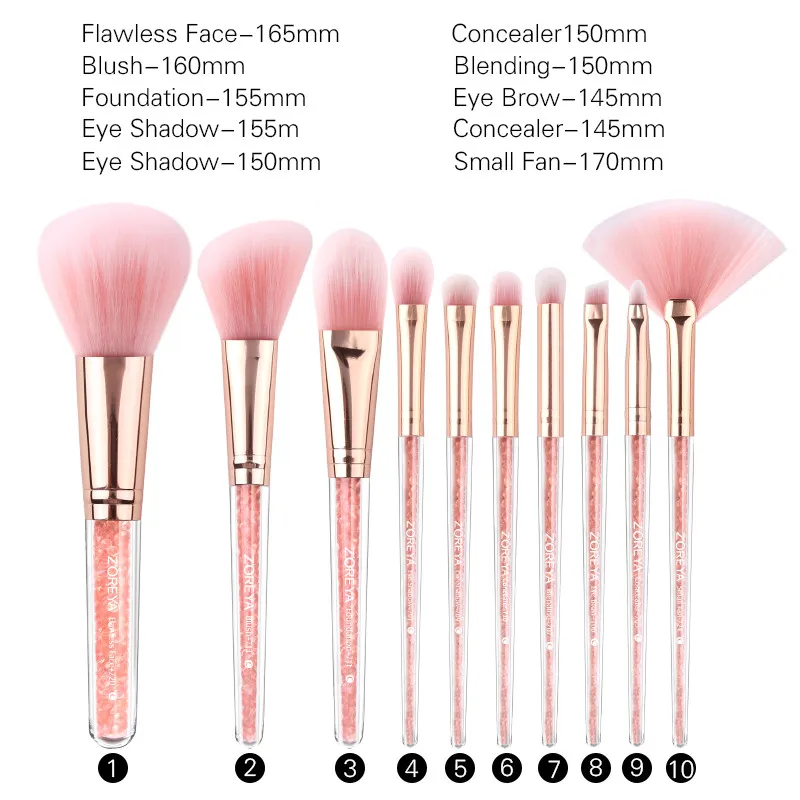 Zoreya Brand Concealer Blending Professional Makeup Brushes 10pcs Soft Synthetic Hair Blush Foundation Eye Shadow Fan Brush