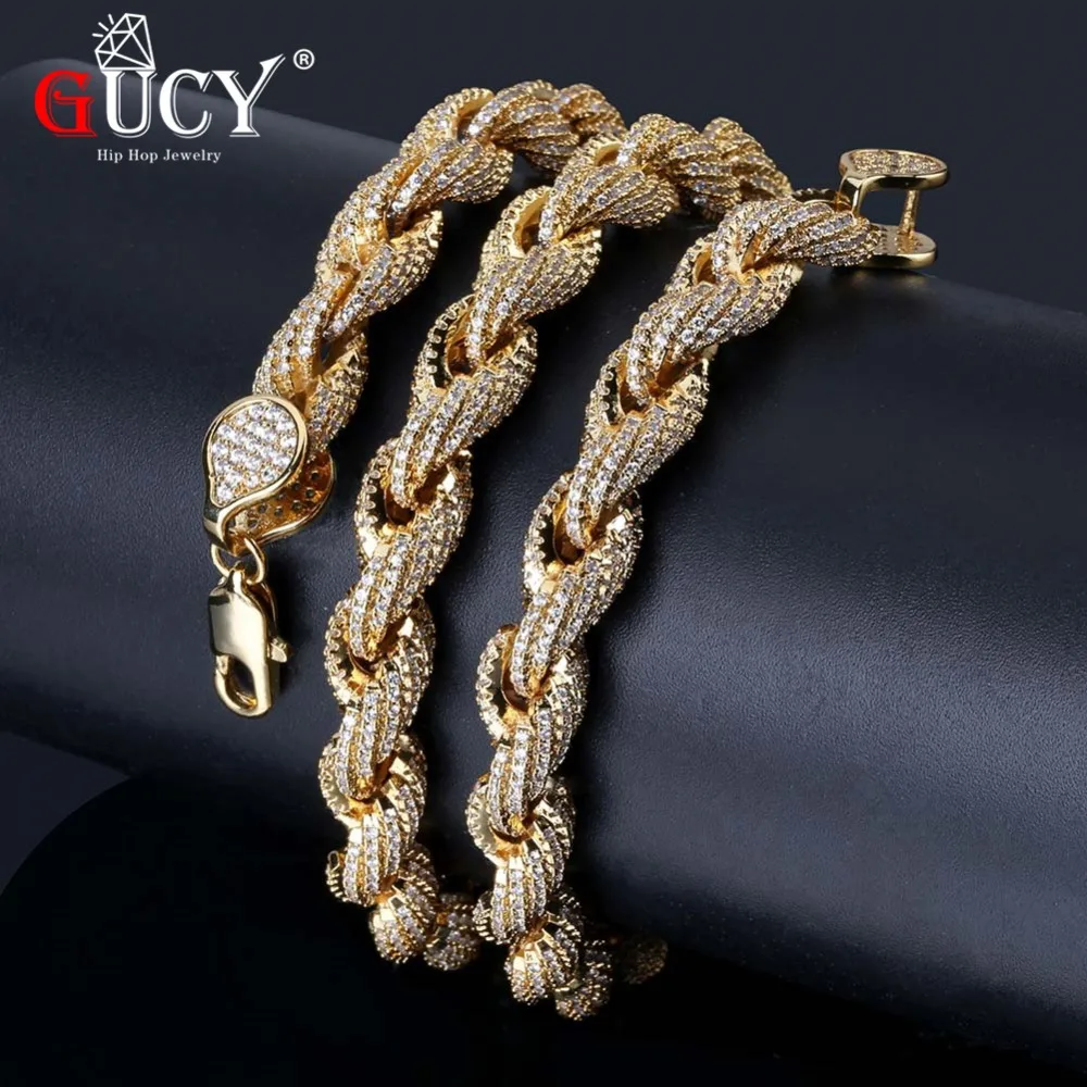 GUCY Hip Hop 8mm Rope Chain Necklace Iced Out Micro Pave AAA CZ Stones Charm Chain Necklaces For Men Women