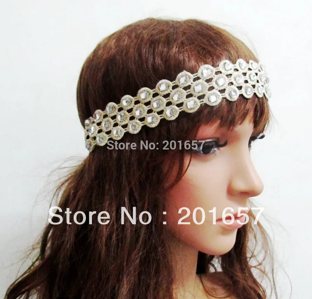 Romantic pearl 3cm Lace elastic headband for hair Wholesale fashion bohemian lace with pearl handmade elastic hairband headband