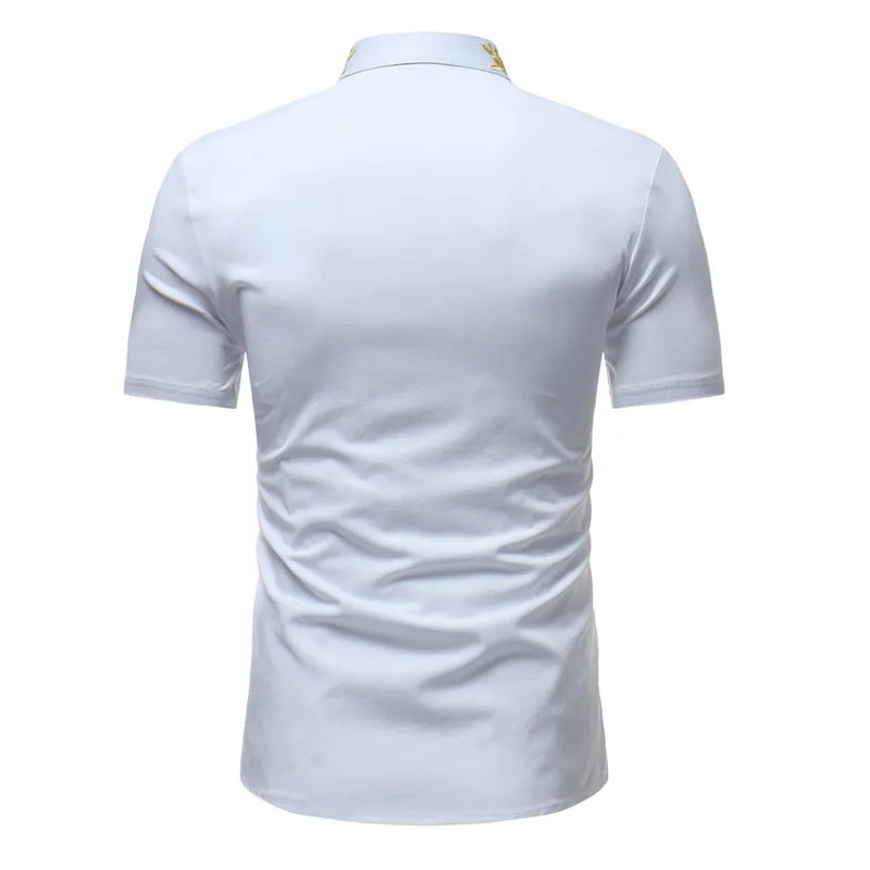 Luxury Gold Embroidery White Shirt Men Brand Summer Harajuku Vintage Casual Men Short Sleeve Dress Shirts Party Singer Costume