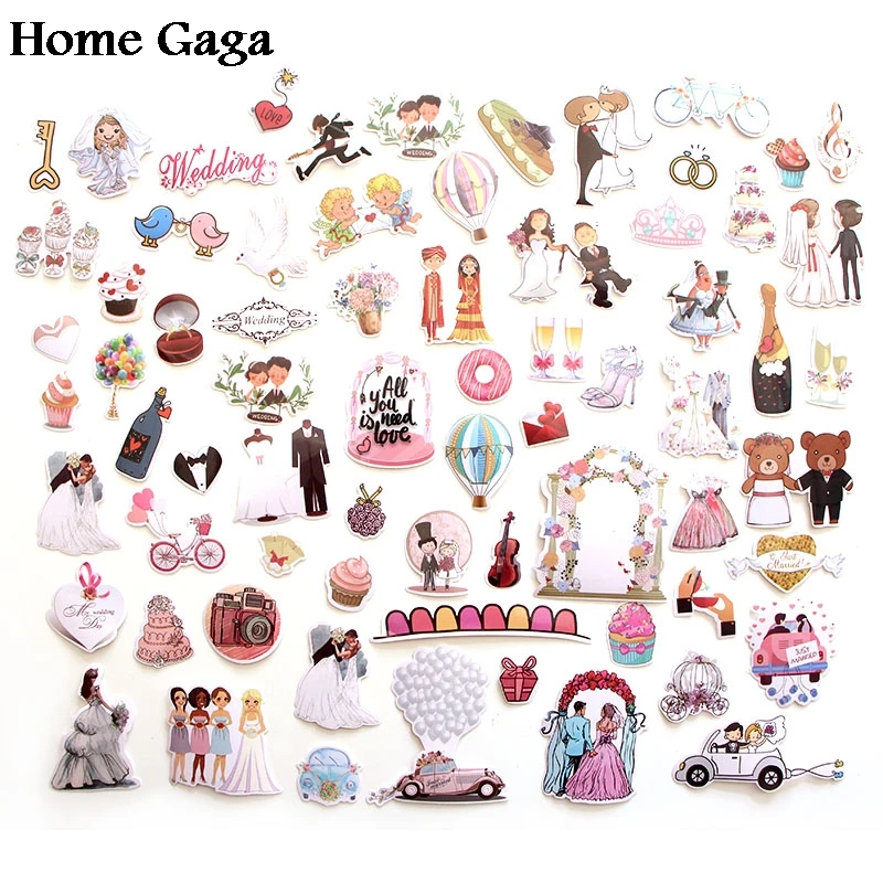 Homegaga 68Pcs Wedding Theme 90Sพิมพ์Home Decor Wall Notebookกระเป๋าเดินทางแล็ปท็อปจักรยานScrapbookingอัลบั้มสติกเกอร์รูปลอกD1340