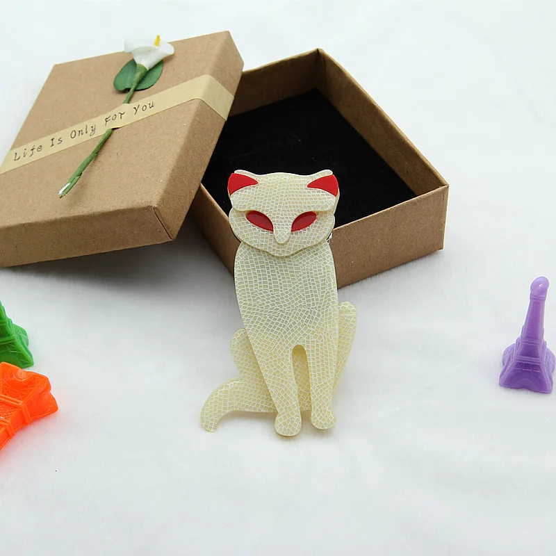 FishPeach Large Acrylic Fox Brooches And Pins For Women Ladies Resin Cats Animal Collar Brooch Scarf Badges Accessories Gifts