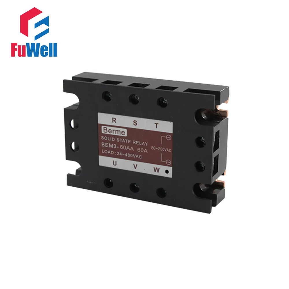 

3-phase Solid State Relay SSR AC-AC 60AA Input 80-250V AC Load 24-480V AC