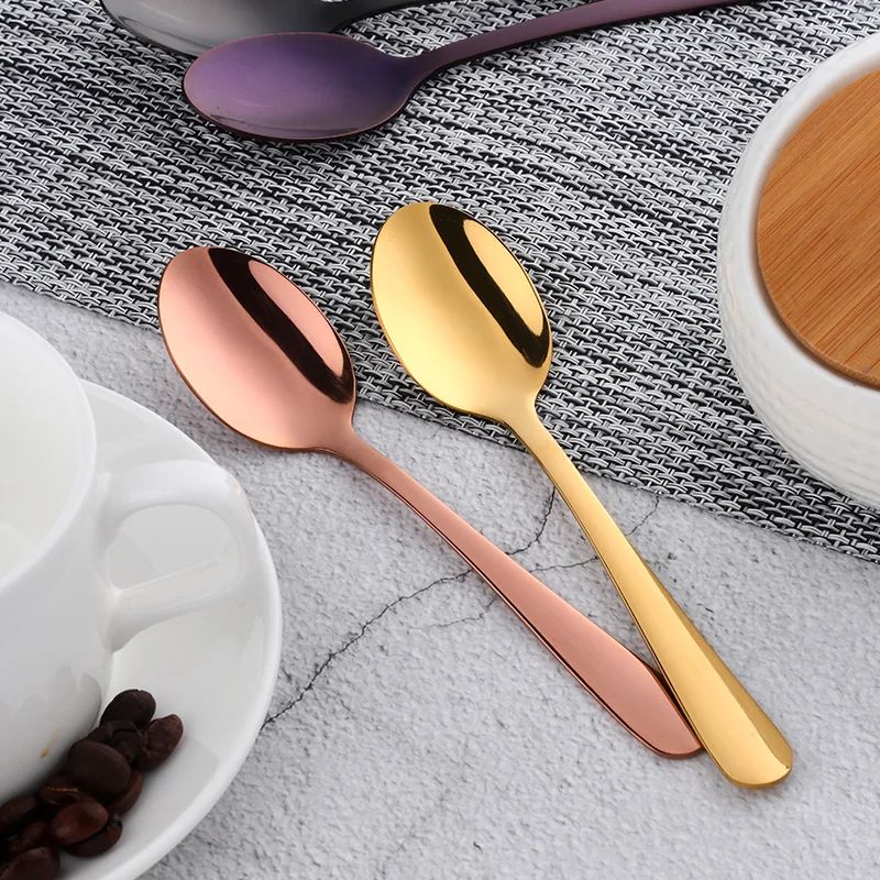 8 Color Teaspoon Mini 8 Pcs Rose Gold Plated Tea Spoon Cutlery Set Stainless Steel Mirror Tablespoon Tableware For Tea Party