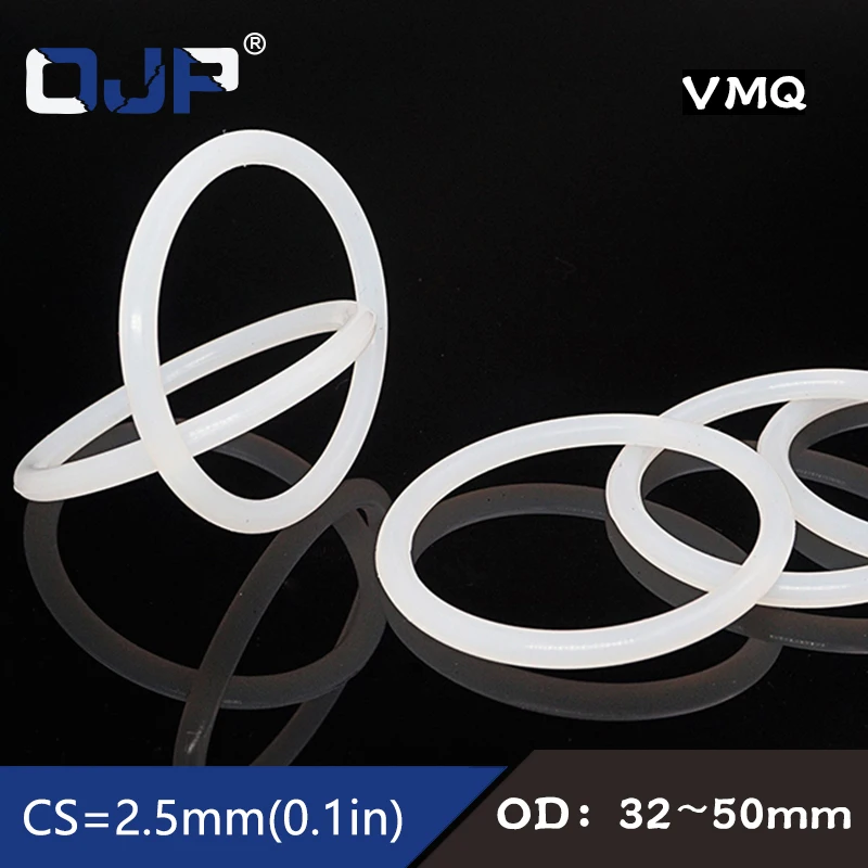 5PCS/lot Silicon Ring Silicone/VMQ O ring Seal OD32/34/35/38/40/42/44/45/48/50*2.5mm Thickness Rubber O-Ring Seal Gaskets Washer