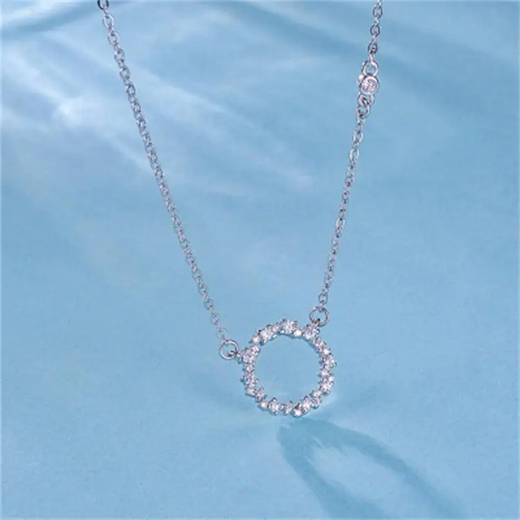 Bijoux Real Silver Color  Long Circle Rhinestone Necklaces For Women Wedding Jewelry kolye collares colar