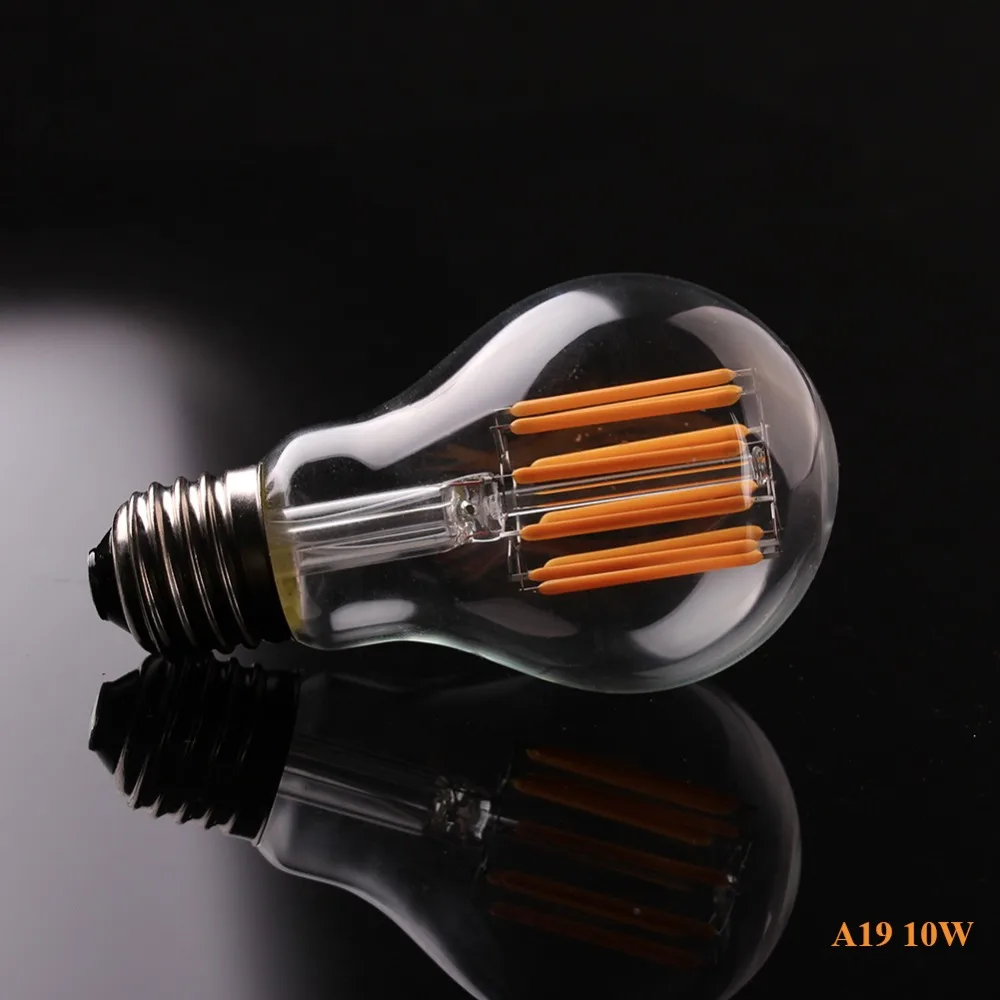 10pcs/lot Grensk 8W 10W Edison A19 Globe Lamp Vintage LED Filament light Bulbs Warm White E26 110V E27 220V Dimmable Led Bulbs