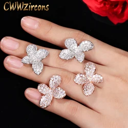 CWWZircons Rose Gold Color Micro Paved CZ Stone Flower Leave Simple Fashion Stud Earring for Women Famous Brand Earrings CZ436