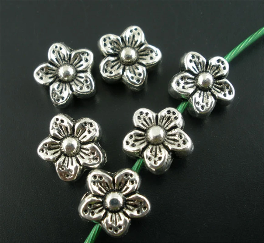 DoreenBeads 50PCs Silver Color Flower Spacers Beads 9mm (B02202), yiwu