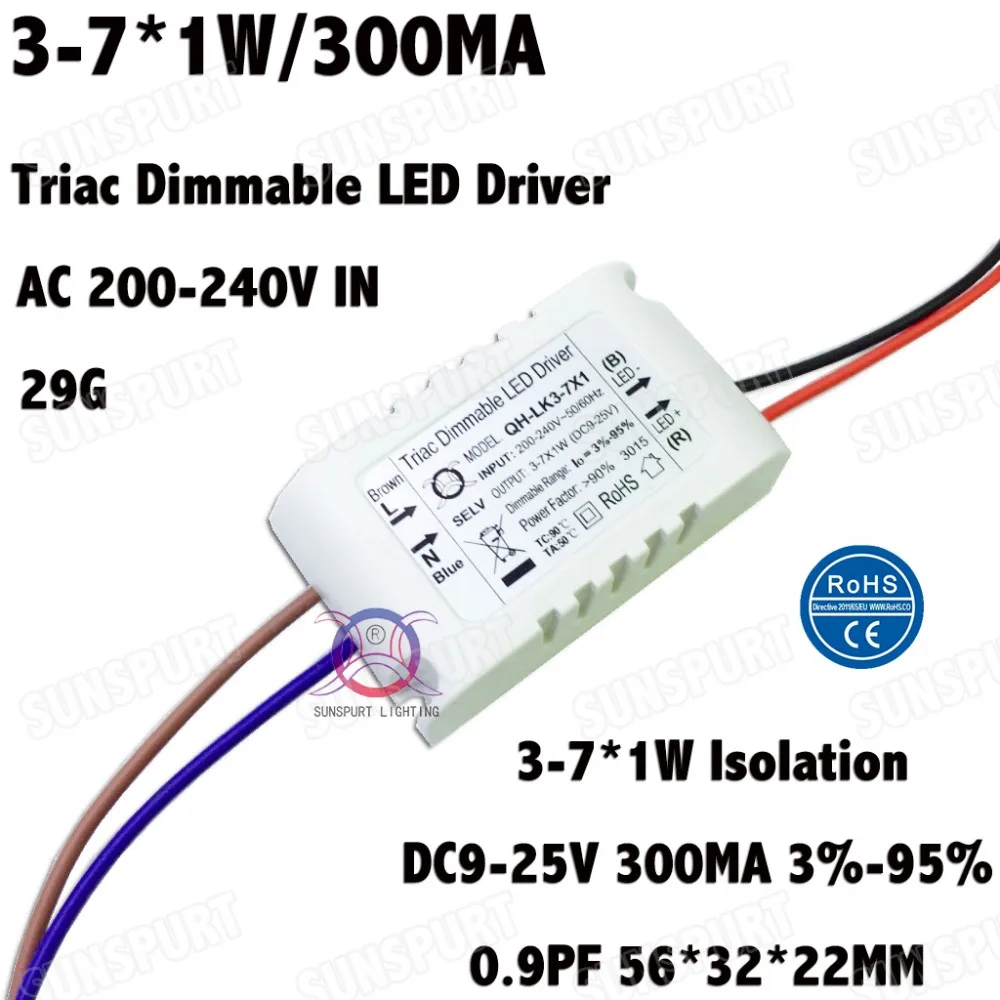 4 Pcs Isolation 7W AC200-240V Dimmable LED Driver 3-7x1W 300mA 3%-95% DC9-25V PF ConstantCurrent  For Ceiling Lamp Free Shipping