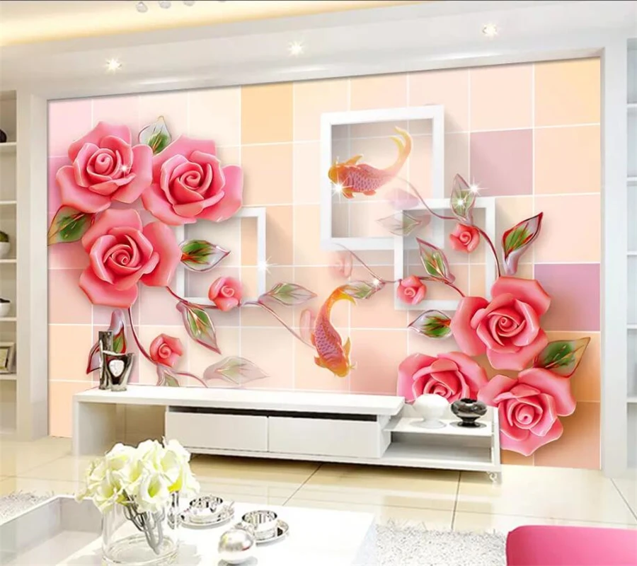 wellyu  Custom wallpaper papel de parede Stylish rose goldfish TV background wall papel de pared photo wallpaper tapeten