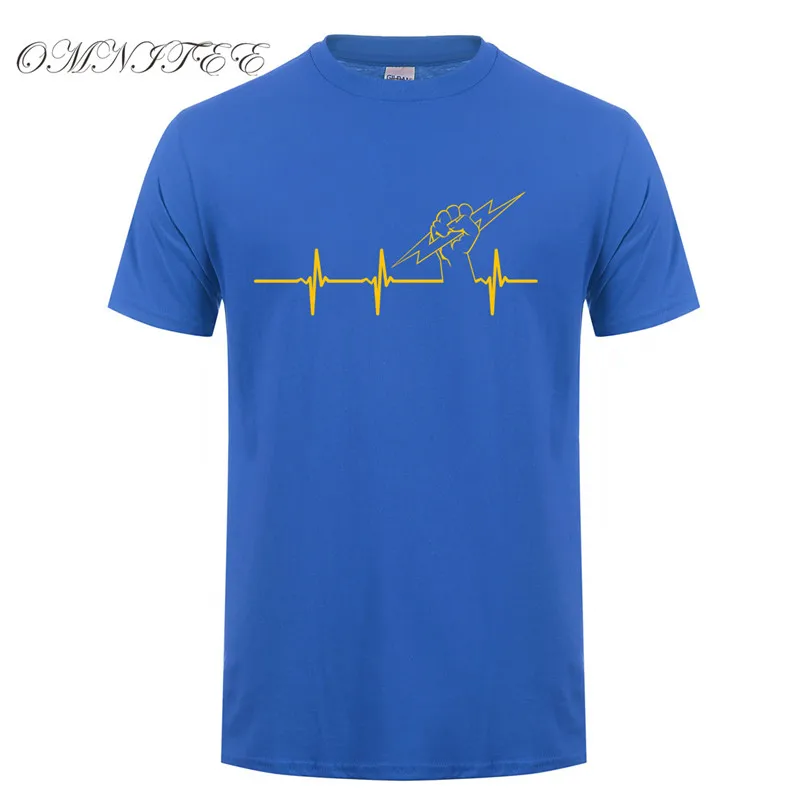 New Summer Funny Electrician T Shirt Men Short Sleeve Cotton Heartbeat of Electrician T-shirt Mens Clothing Camisetas Top OT-940