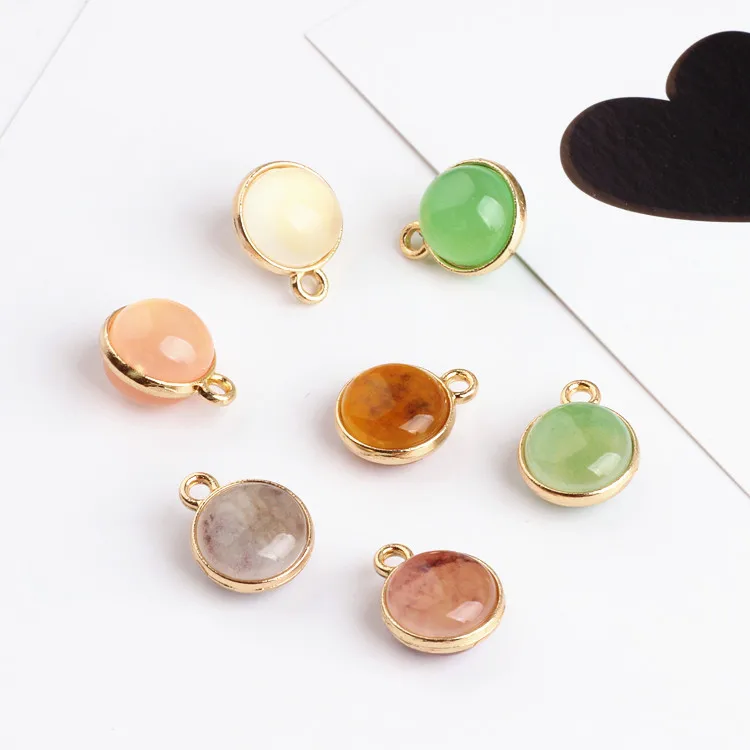 

Free Shipping 50PCS/Lot 14*17MM Cat Eye Stone Decorated Round Alloy Jewelry Charms Pendant Simplify Korea Style Necklace Pendant