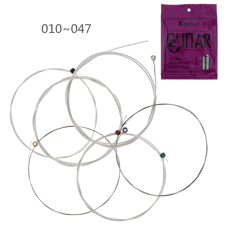 Conjunto de cordas de guitarra acústicas com 6 lâmpadas orphee, enfeites antiferrugem com tom totalmente brilhante e luz extra 010-047