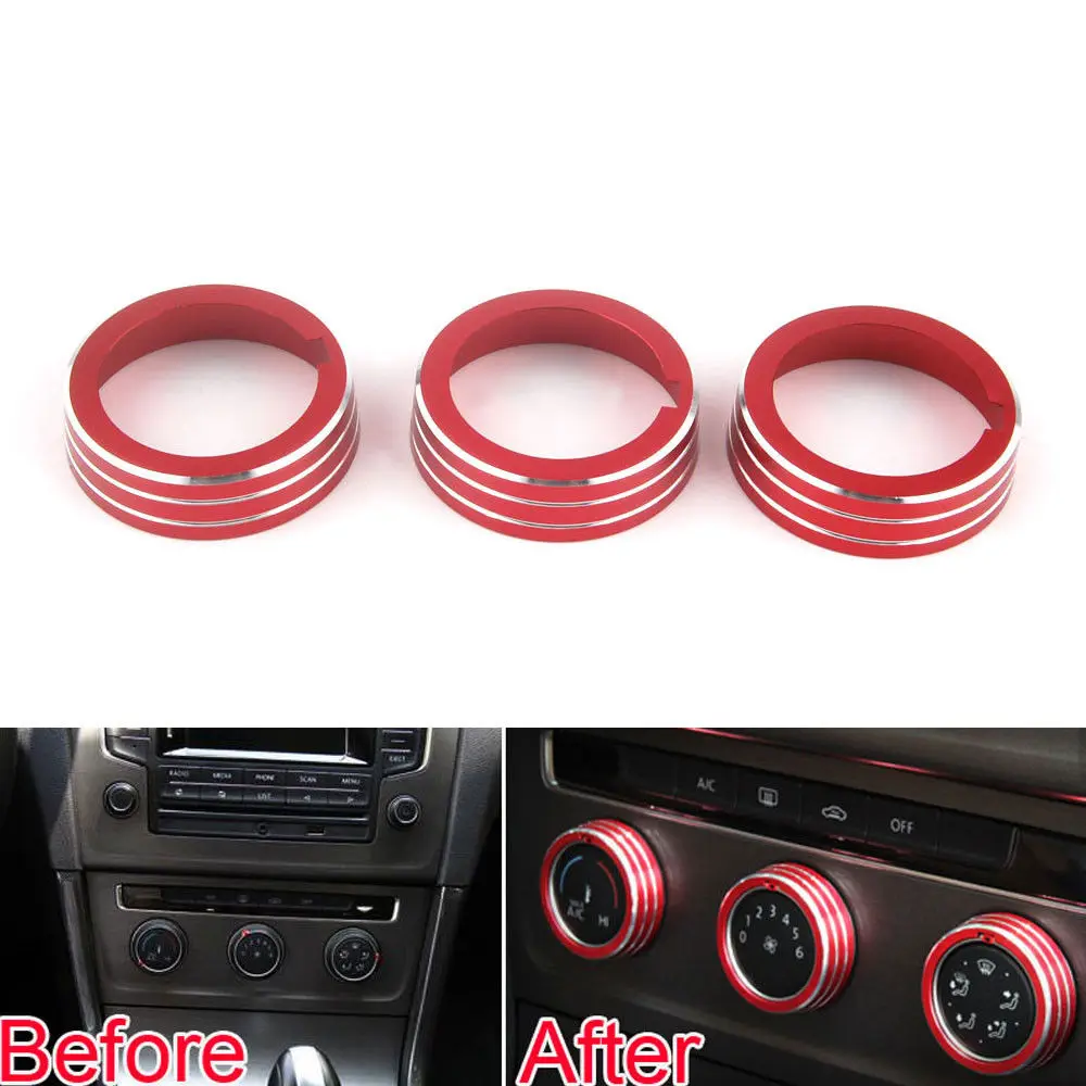 3pcs/set Aluminium Air Condition Sound Switch Button Ring Decoration Trim Fits For VW Golf MK 7 GTI 2013-2016 Car-Styling Covers